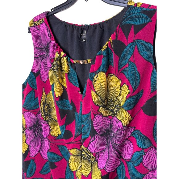 Worthington Woman Jewel Tone Floral Print Sleeveless Top‎ Career Office Size 3X - Picture 2 of 9